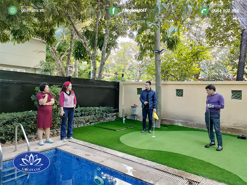 Quá trình thi công cỏ nhân tạo green golf Tây Hồ Hà Nội