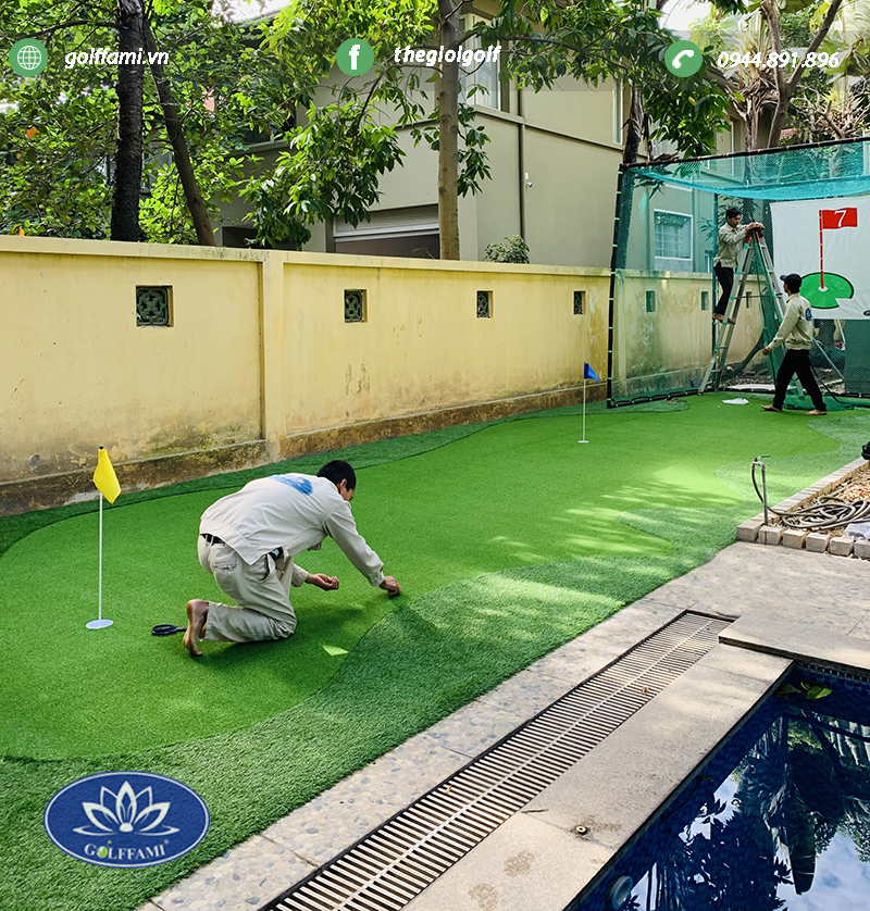 Quá trình thi công cỏ nhân tạo green golf Tây Hồ Hà Nội